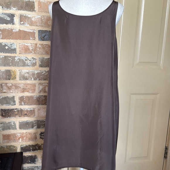 Eileen Fischer Taupe Brown Silk Slip Dress Thin Straps Scoop Neck & Back - Picture 9 of 9